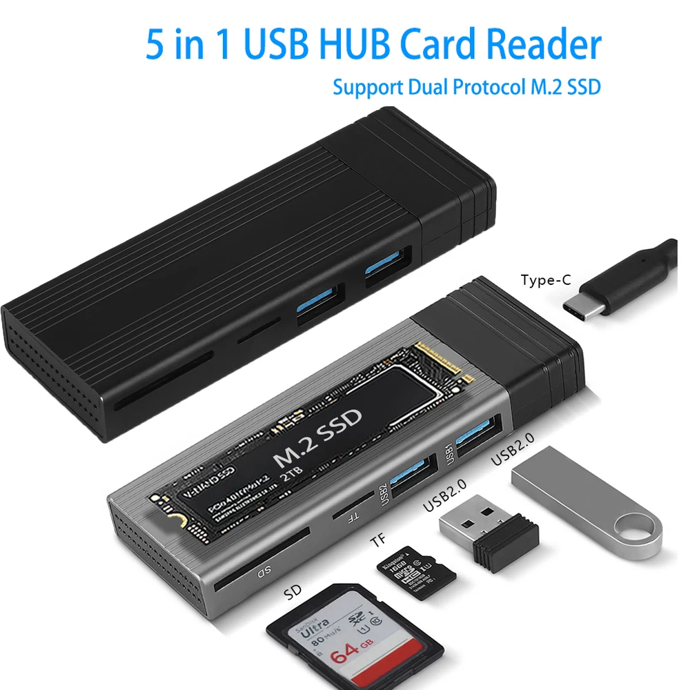 SSD enclosure M2 NVME NGFF 10gbps USB C HUB Type C 3.1 to SD TF USB2.0 splitter dock for desktop laptop adapter