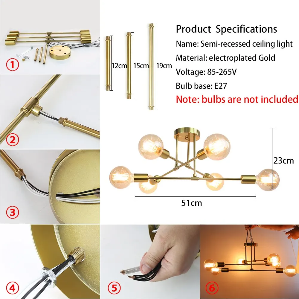 LED Ceiling Light Ceiling Light Modern LED Ceiling Lights Industrial Iron Black/Golden Nordic Minimalist Home Decoration Living Room Dining Room Ceiling Lamps