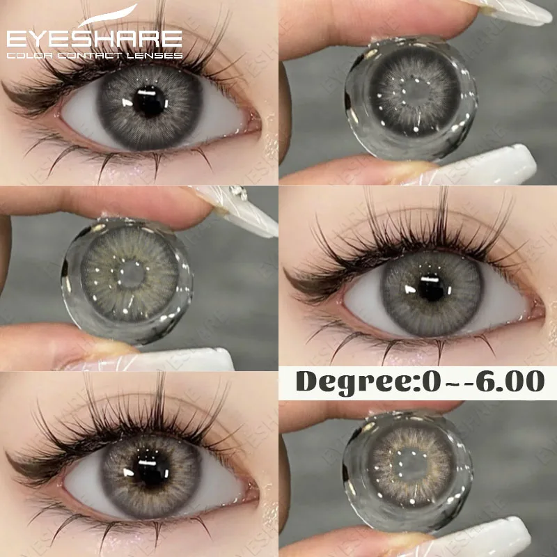 

EYESHARE 1Pair Natural Colored Contact Lenses with Prescription Myopia Lenses with Degree Gray Pupils Lens Brown Lenses Yearly