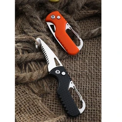 Couteau pliant avec porte clés crochet dentelé, couteau de chasse de poche, couteau de survie en plein air, Camping, couteau de pêche, Drop Ship 