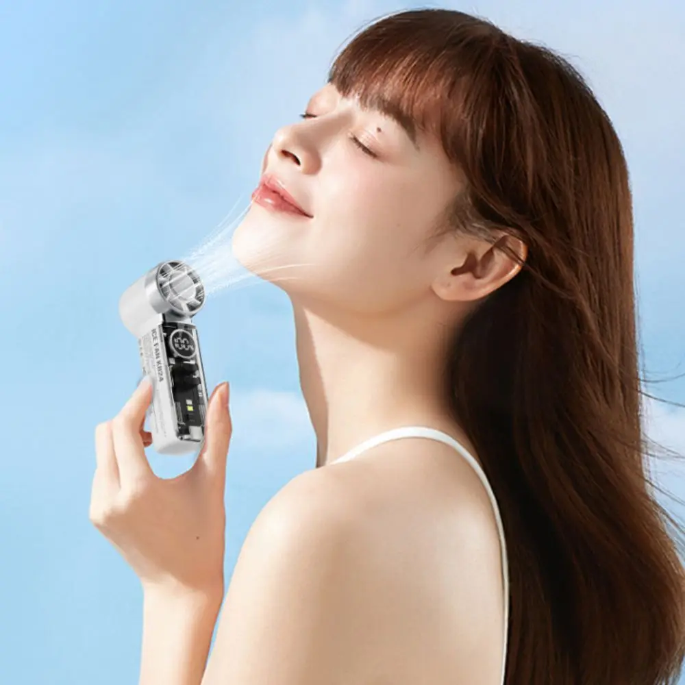 경량 디자인 휴대용 핸드헬드 팬 디지털 디스플레이 아이스 컴프레스 충전식 USB 팬 투명 디자인 핸드헬드 터보 팬