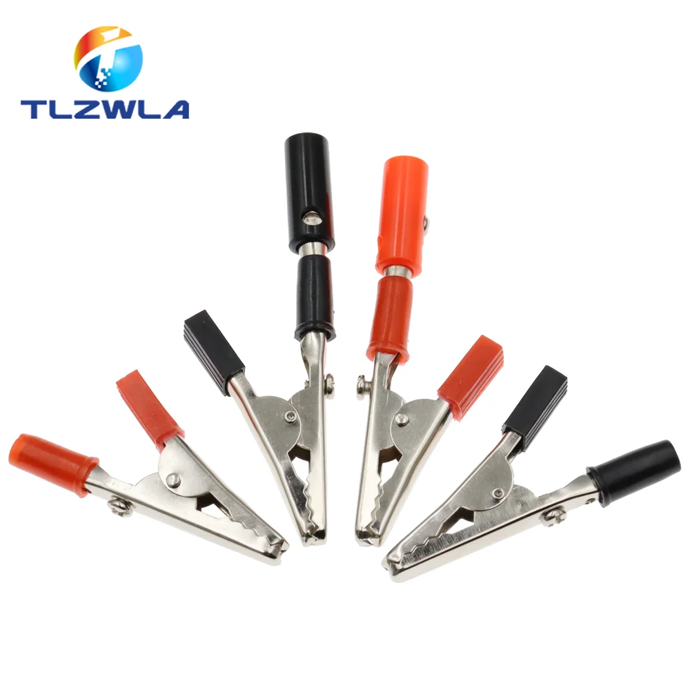 10PCS 4MM Banana Plug Insulated Crocodile clip Plastic Handle Cable Lead Test Charging Clamp Metal Crocodile Clamp Length 50mm alligator clips