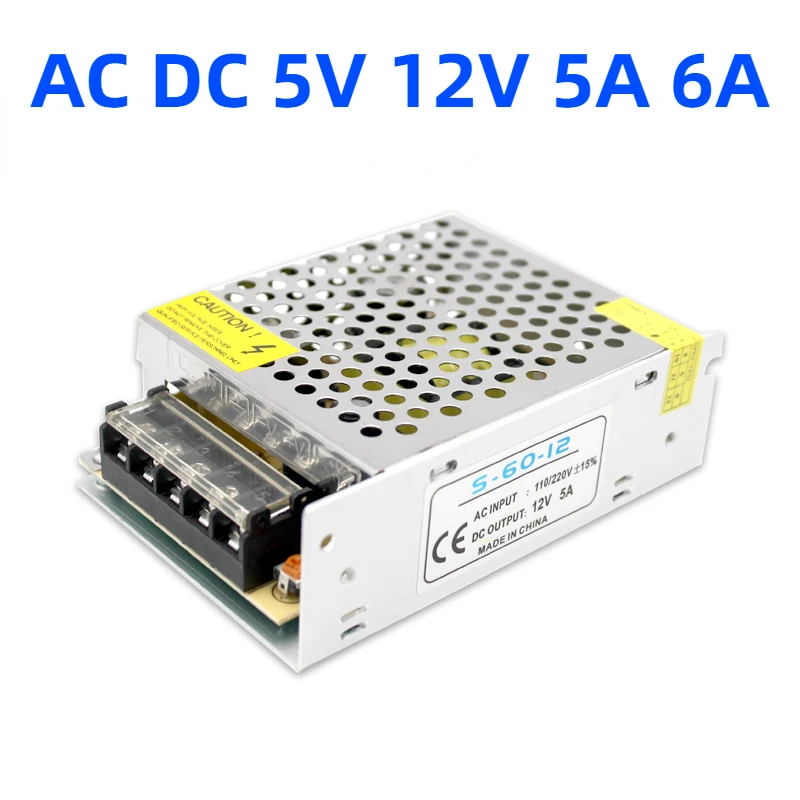 Fonte de Alimentação Led 5v 12 v 25w 30w 60 Fonte de Alimentação de Comutação Transformador ac dc 220v a 12 v 5a 6a Adaptadores de Energia