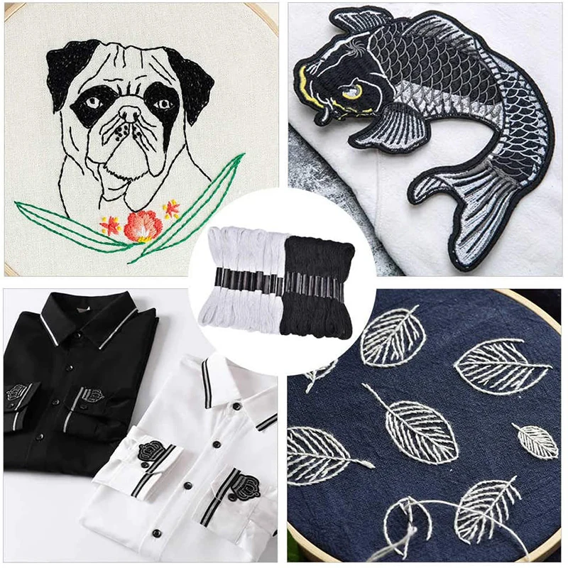 Embroidery Thread Cross Stitch Embroidery Thread for DIY Homemade Craft Sewing Accessories 12 White+12 Black Embroidery Floss