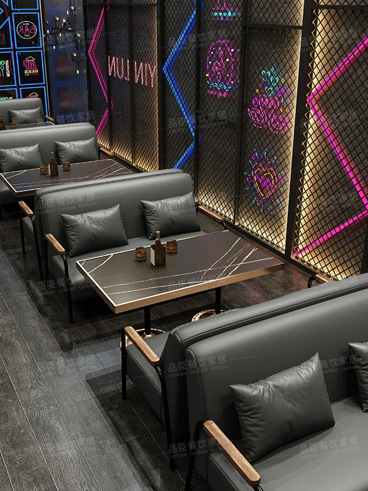 

Bistro sofa retro coffee shop dining bar card seat music bar table and chair combination to negotiate business
