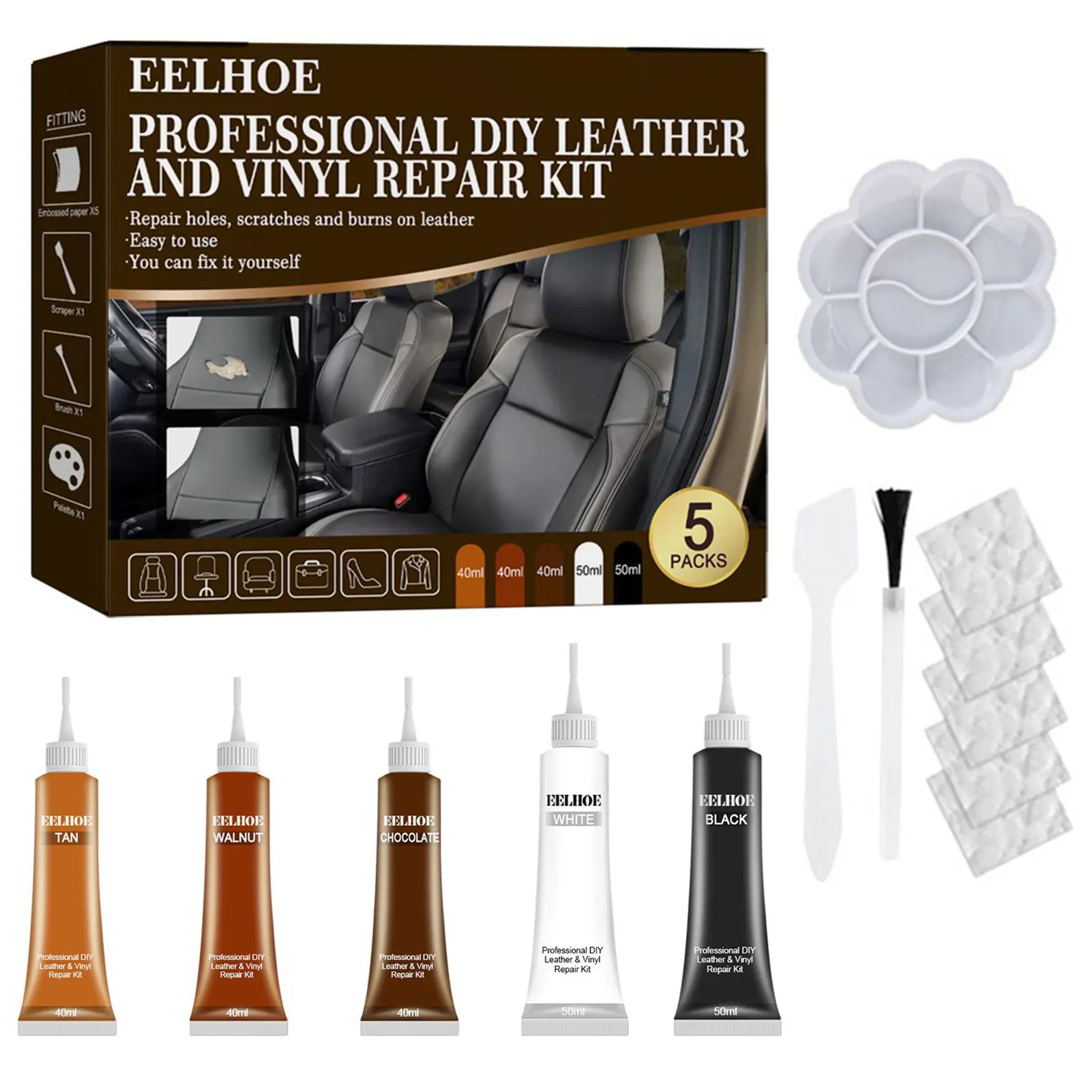 Leather Repair Kit 5 Colours Set Car Leather Crack Repair 5 Colours Set