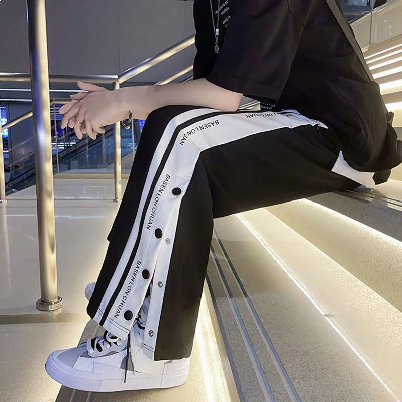 Side Button Jogger Wide Leg Pants Men Trousers Y2k Korea Style Hip-Hop Streetwear Harajuku Loose Women Baggy Sweatpants wide leg pants wide leg sweatpants
