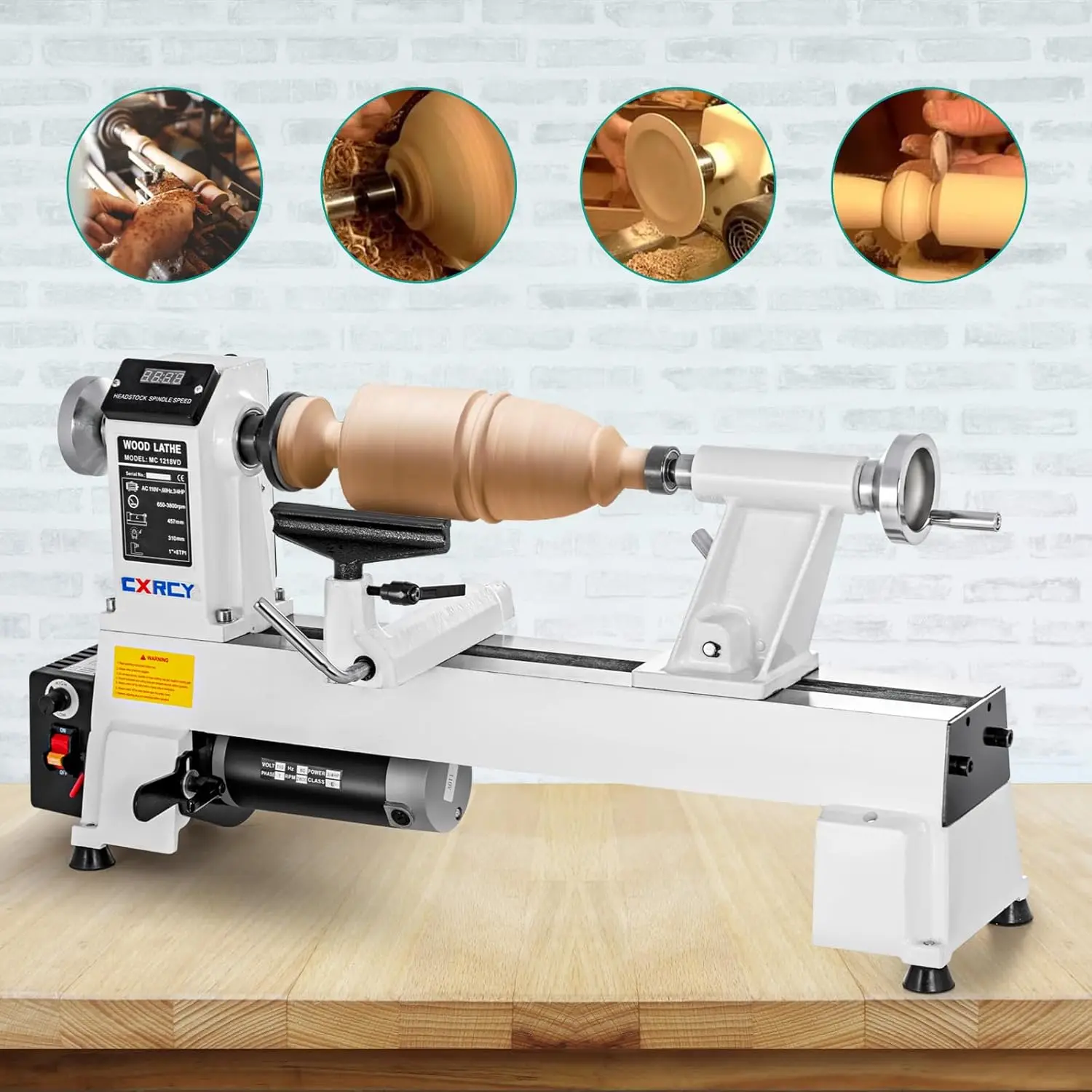 12x18 Benchtop Wood Lathe Machine with 3/4 HP Variable Speed 650-3800 RPM for Woodworking