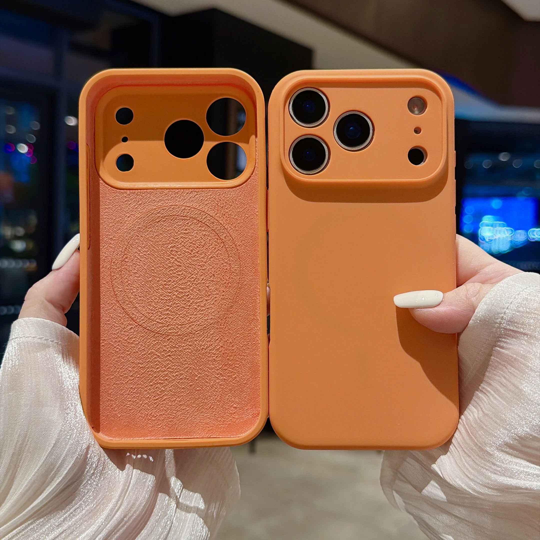 Premium Official Orange Silicone MagSafe-Compatible Phone Case with Magnetic Wireless Charging Capability