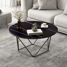 

Luxury Nordic Side Table Simple Living Room Home Iron Art Coffee Table Black Apartment Marble Mesa Plegable Round Table Small