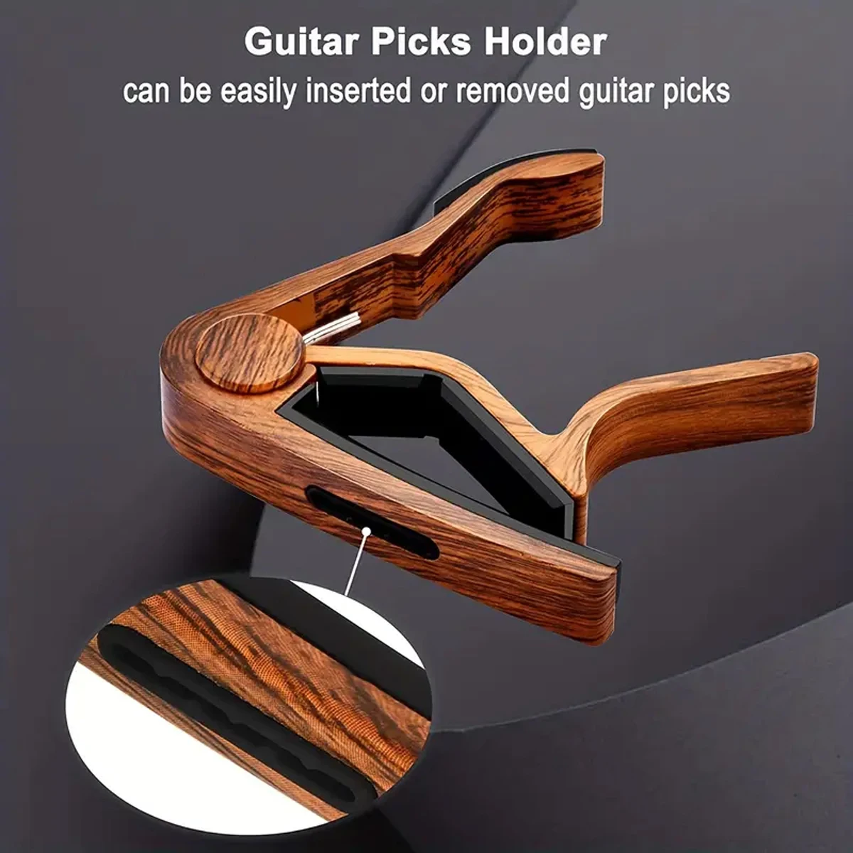 Description Picture 6 of itemHigh-Quality Zinc Alloy Guitar Capo with 5 Celluloid Plectrums (Random Colors) - Fits Acoustic, Electric, Classical, and Ukulele