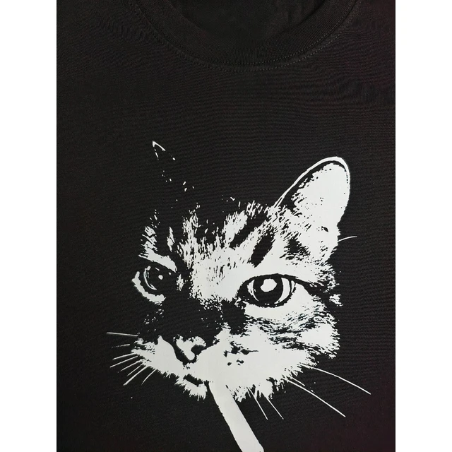 New High-quality American Street Smoking Cat Retro Trendy Personalized Printed T-shirt Men's Windshield Loose Short Sleeves 2