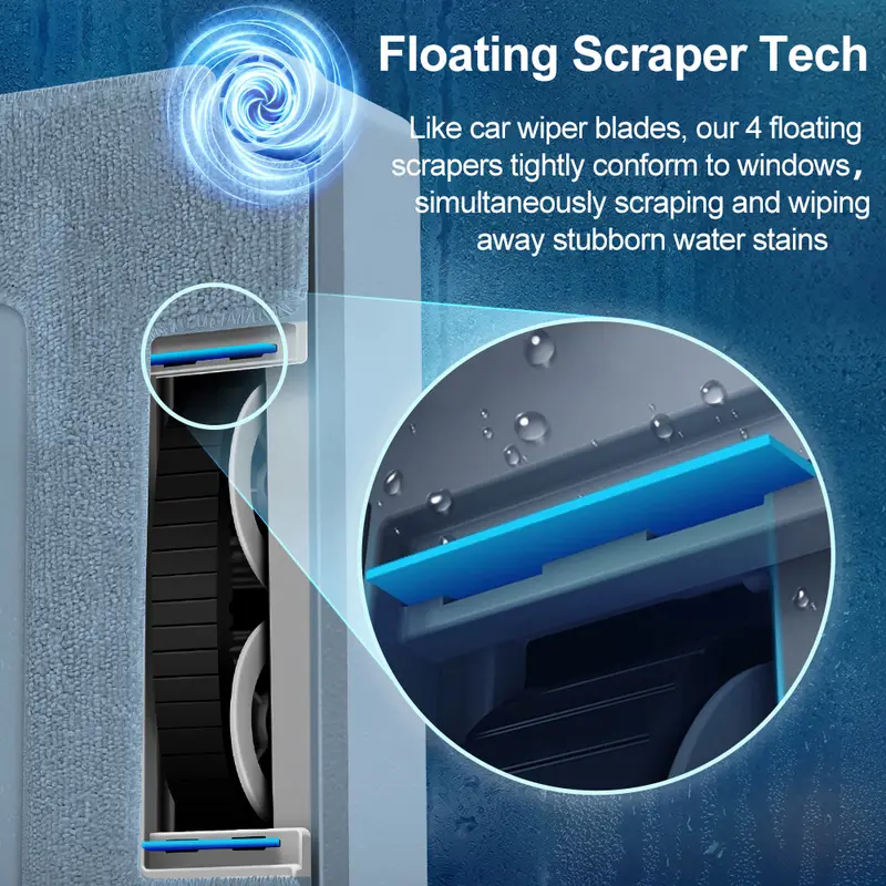 Robot Window Vacuum Cleaner ABIR WD9,4-Way Water Spray, Laser Sensor,9000PA Suction, Low Nosise,Wet Dry Scrape & Wipe in One - Image 3