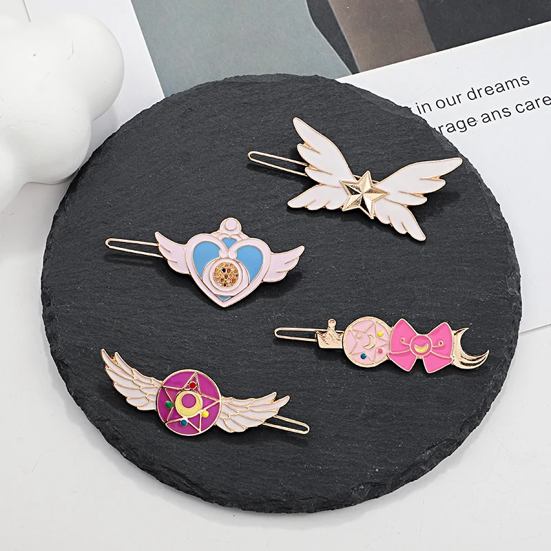 Sailor Moon Hairpins for Girls, Sweet Hair Clips, presilhas fofas para crianças, acessórios de moda, novo, 4 peças por conjunto