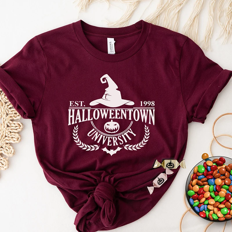 

Halloweentown Unisversity Cotton Women Graphic T Shirt Halloween Clothes Witch T-shirt Magic Hat Aesthetic Orange Tshirt Unisex