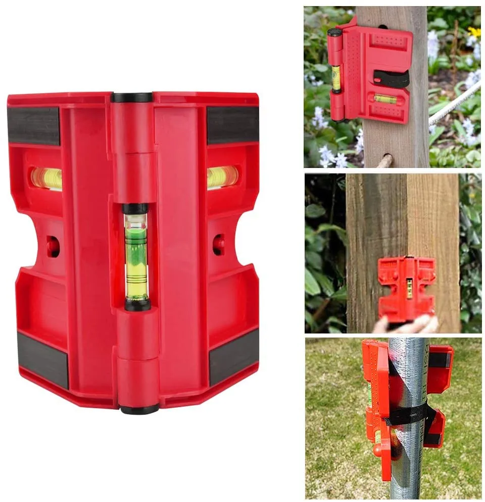 90Degree Angle Level Fence Post Pipe Magnetic Adjustable Post Level With Elastic Band Horizontal Vertical 3 Vials