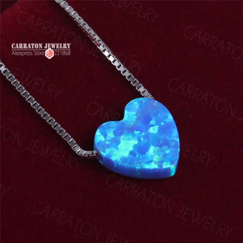 925 Sterling Silver Necklaces pendant necklace silver necklace silver pendant silver necklace charms Created Opal Pendant Heart Shaped Women Jewelry