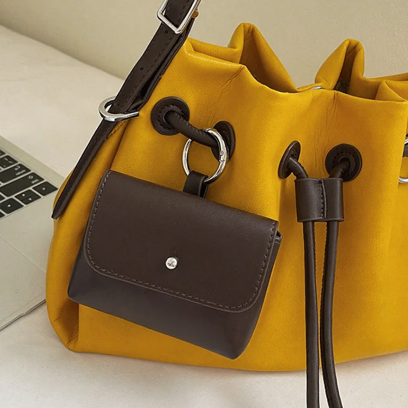 Women'S Drawstring Bucket Bag Fashion Casual Shoulder Bag Large Capacity Tote Bag Crossbody Bag Adjustable Shoulder Strap