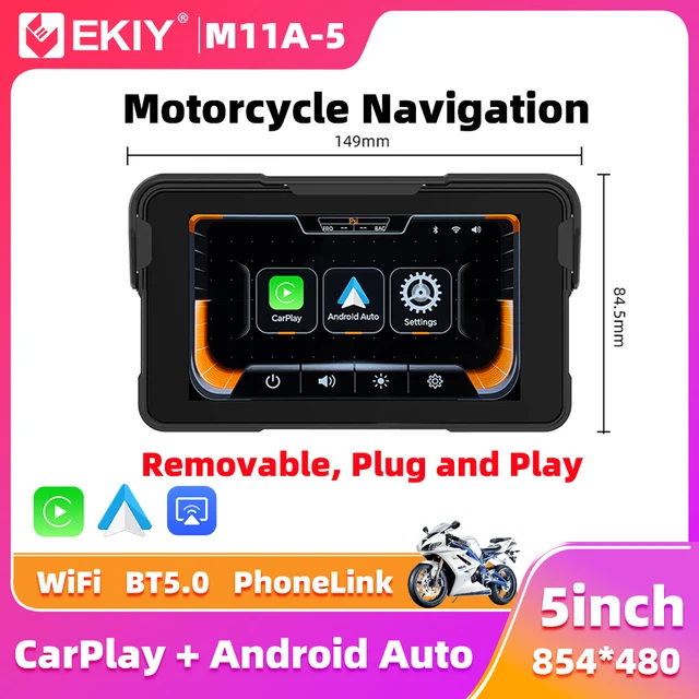 EKIY Wireless CarPlay Moto Android Auto GPS Motorcycle Navigation Display Screen 5.0 inch Portable Digital Motorcycle Dashboard
