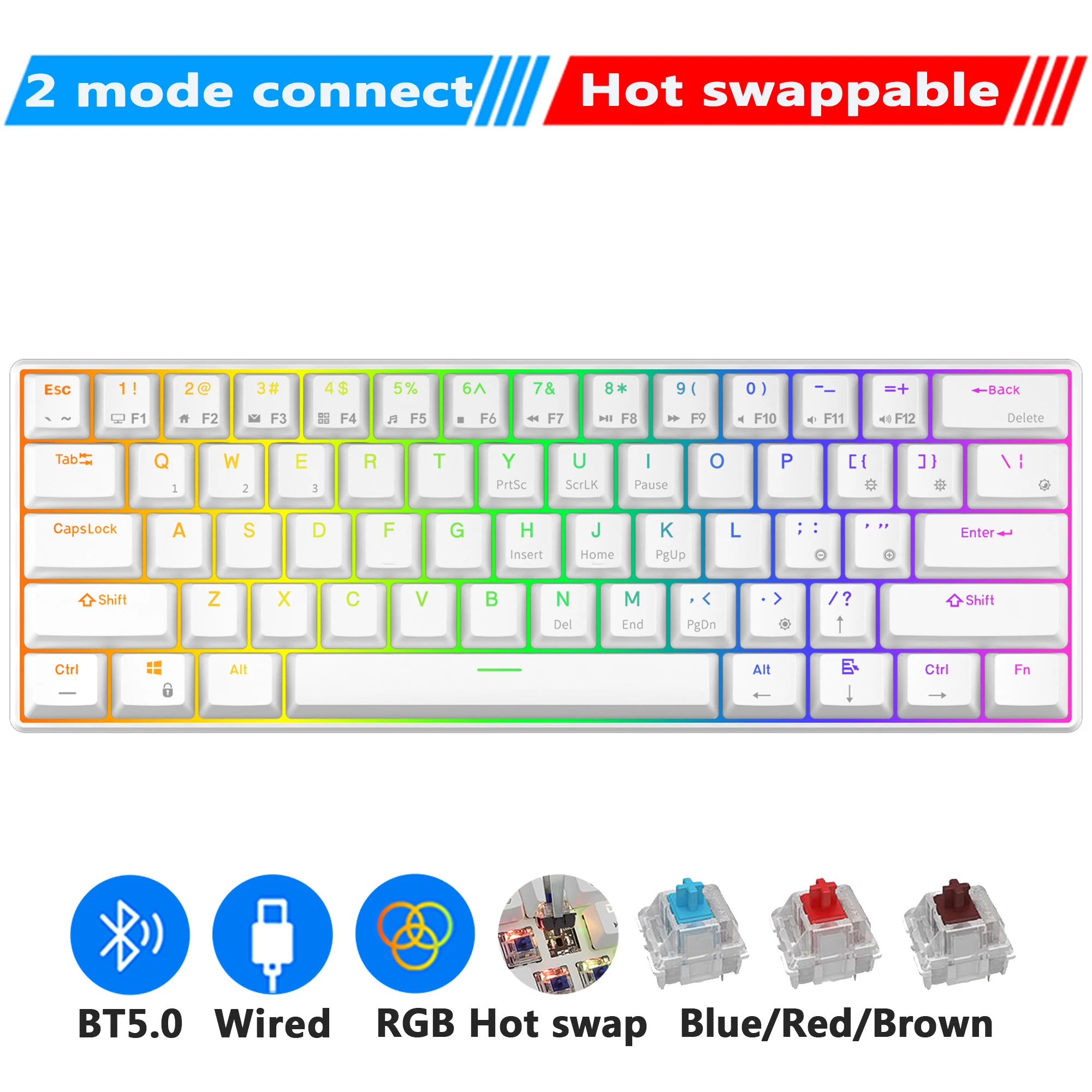 keyboards computer RK61 Royal Kludge Wireless Mechanical Keyboard Tri-Mode Bluetooth 5.0/2.4G/USB-C RGB Backlit 61 Key Hot-Swappable Gamer Keyboard pink computer keyboard Keyboards