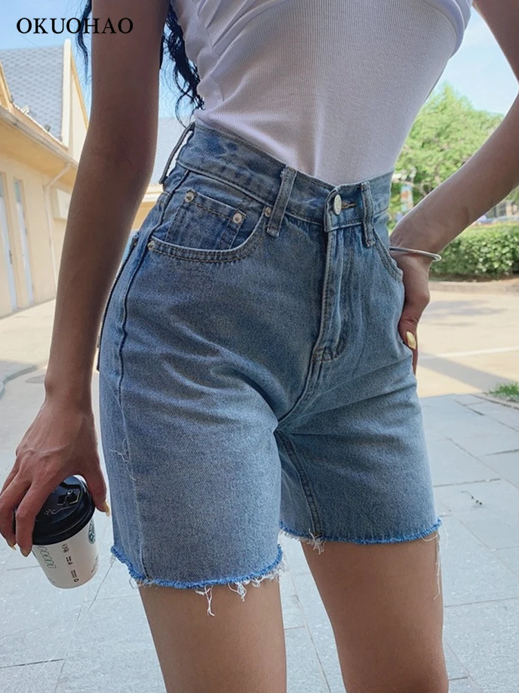 High Waist Slim Denim Shorts Bermuda 