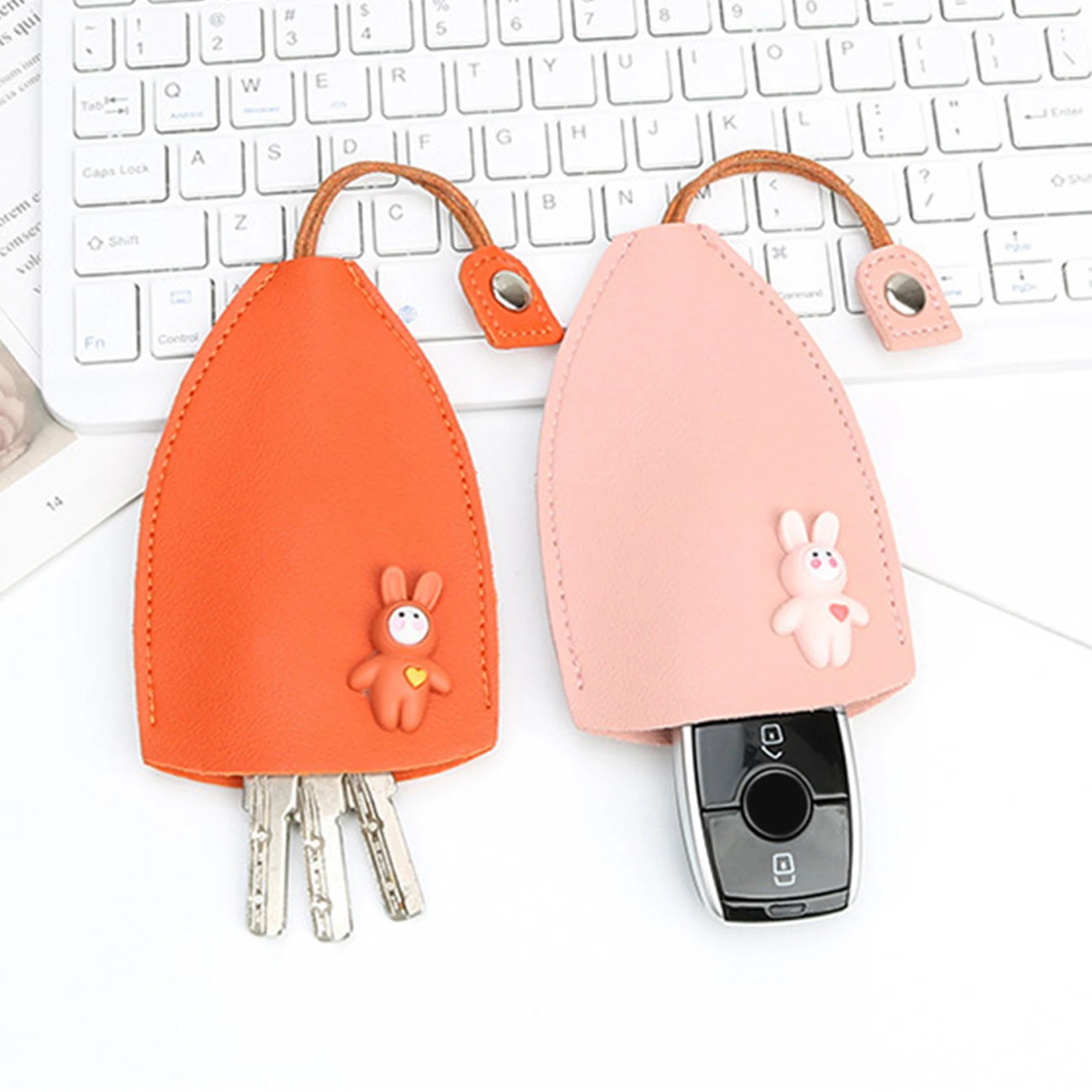 Cute Rabbit Creative Pull Type Key Bag PU Leather Key Wallets Housekeepers Car Key Holder Case Leather Keychain Pouch Sleeve