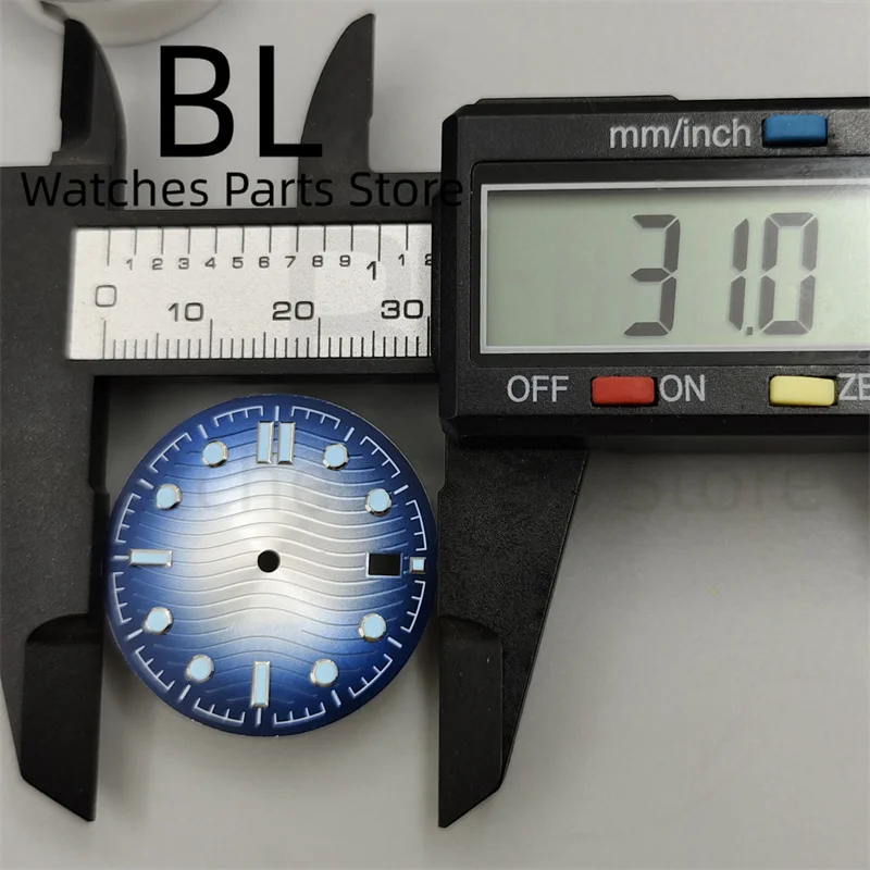 BLIGER 자동 기계식 시계 케이스 날짜 창, 31mm 웨이브 시계 다이얼, 그라데이션 선머 블루, 야광 그린, 41mm NH35