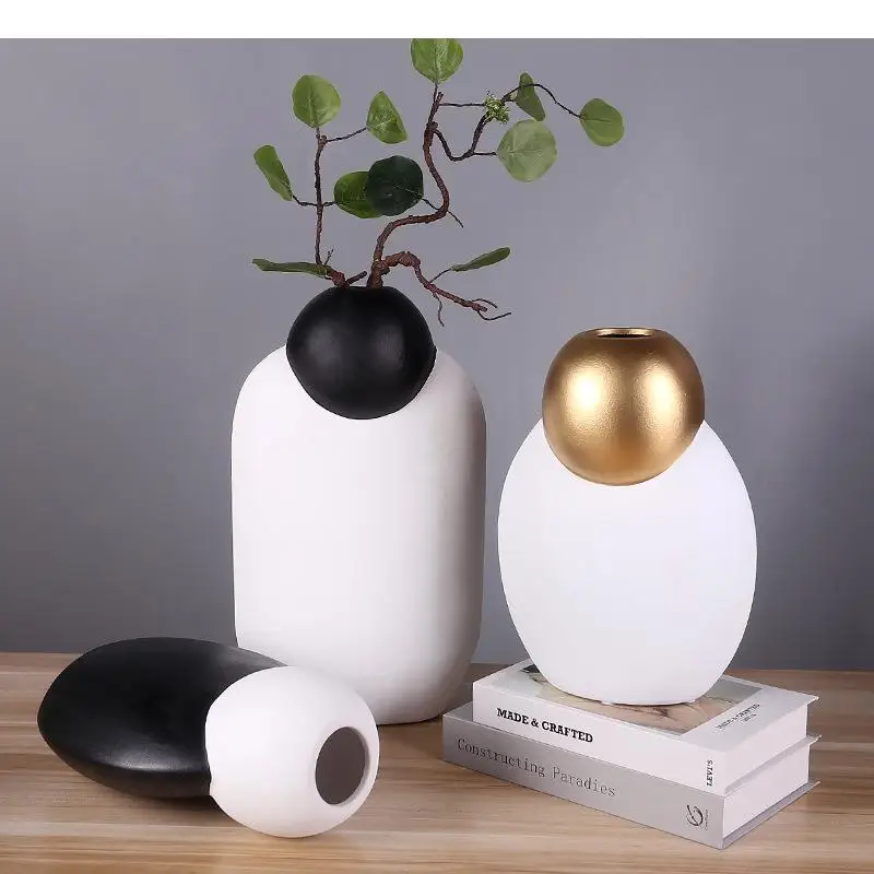 

Nordic Black White Ceramic Vase Frosted Color Matching Vase Crafts Desktop Ornament Flower Arrangement Simple Home Decoration