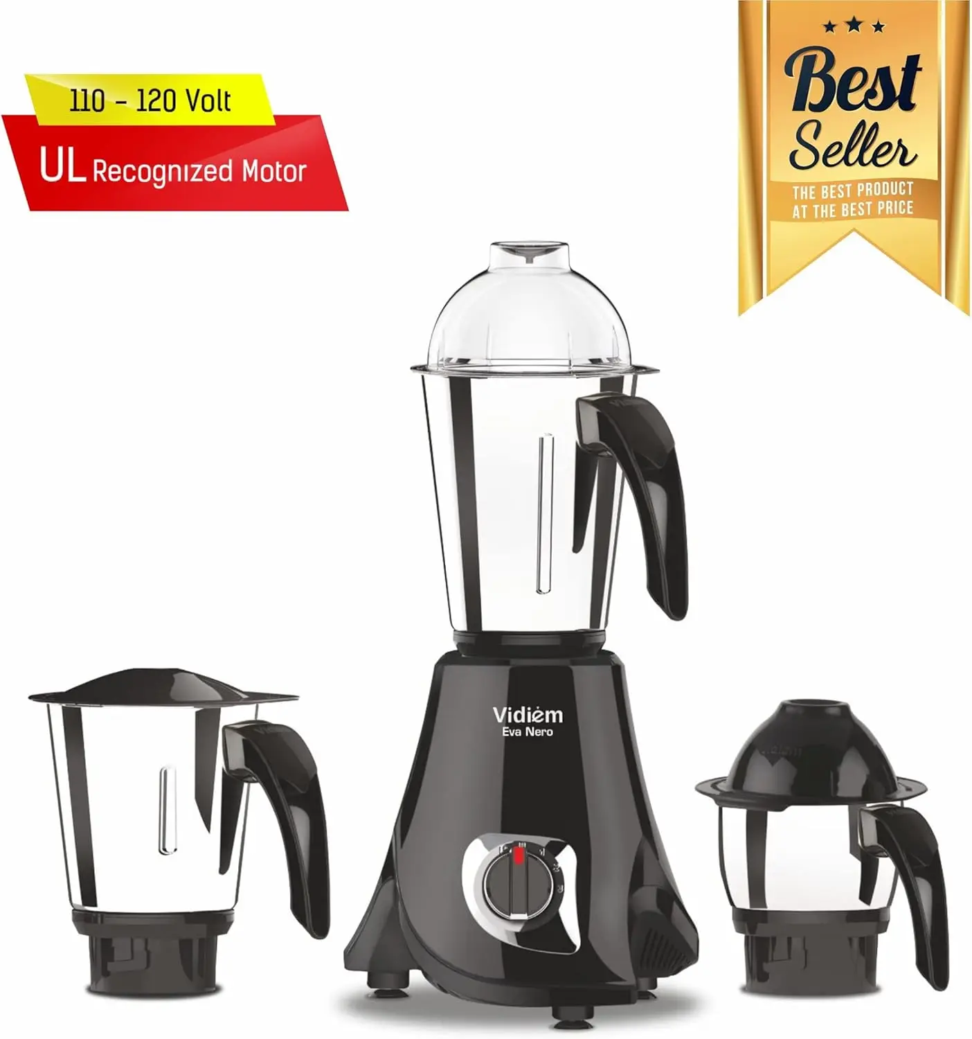 Eva Nero Mixer Grinder 650 watts - 110V Chef's Whisk, Flat Mixing Paddle, Dough Hook, 2