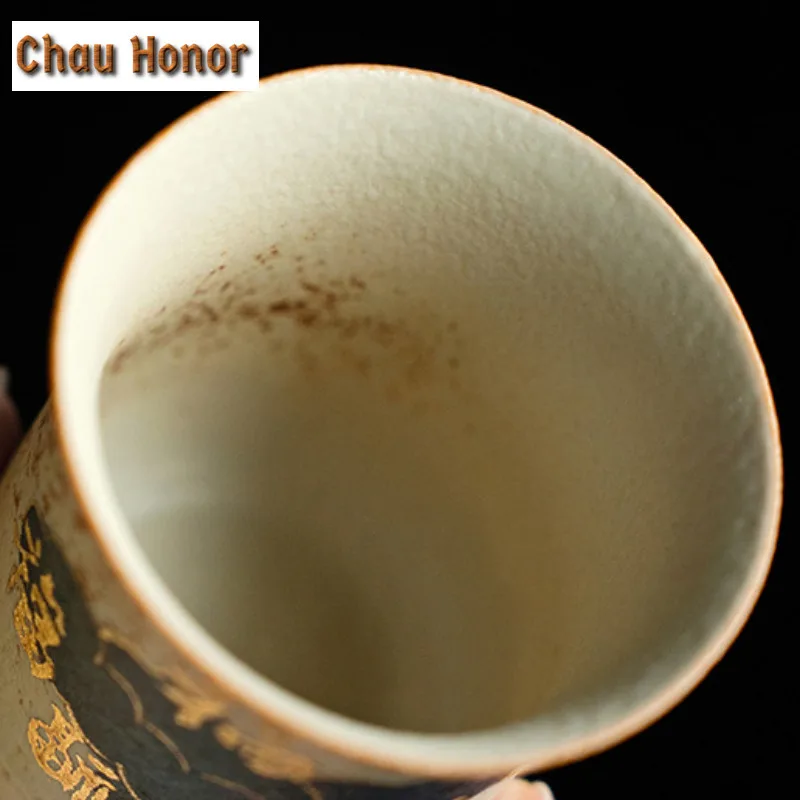 95ml Blue And White Flint Red Teacup Handmade Gold Drawing Auspicious Clouds Master Cup Personal Coffee Mug Water Jug Drinkware