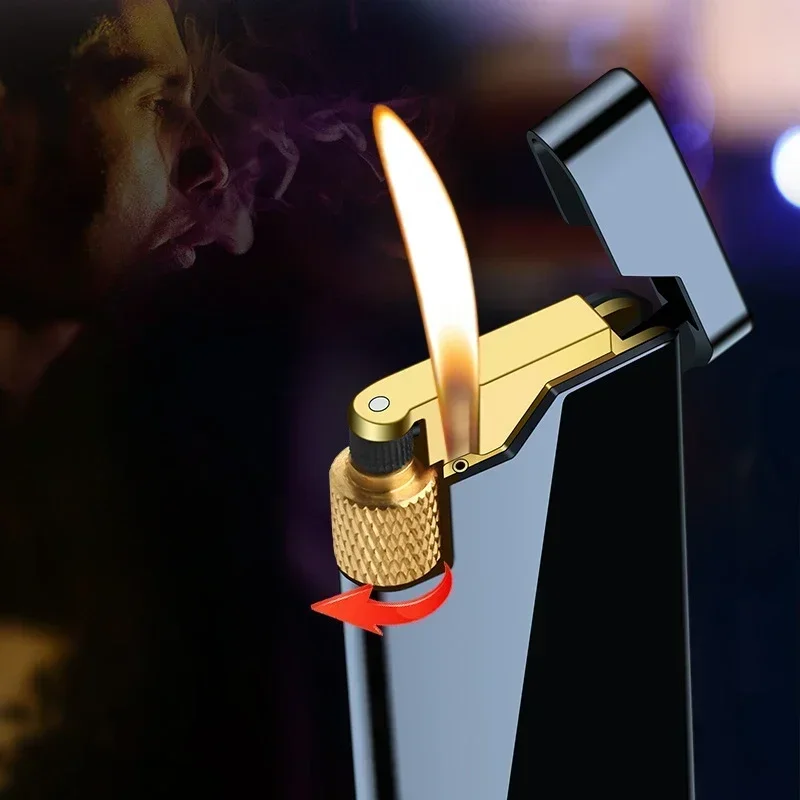

Creative double coating thin windproof test wheel inflatable open flame lighter for boyfriend