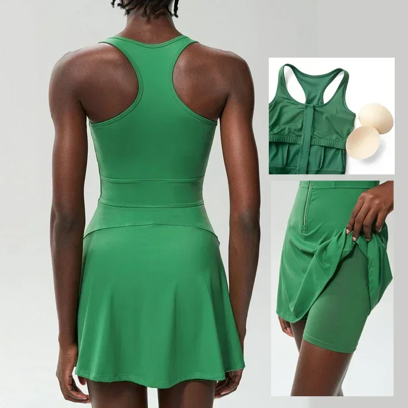Solid color Outdoor Running Dress Tennis Dress Women's Breathable Quick-drying Jumpsuit Breathable fitness wear