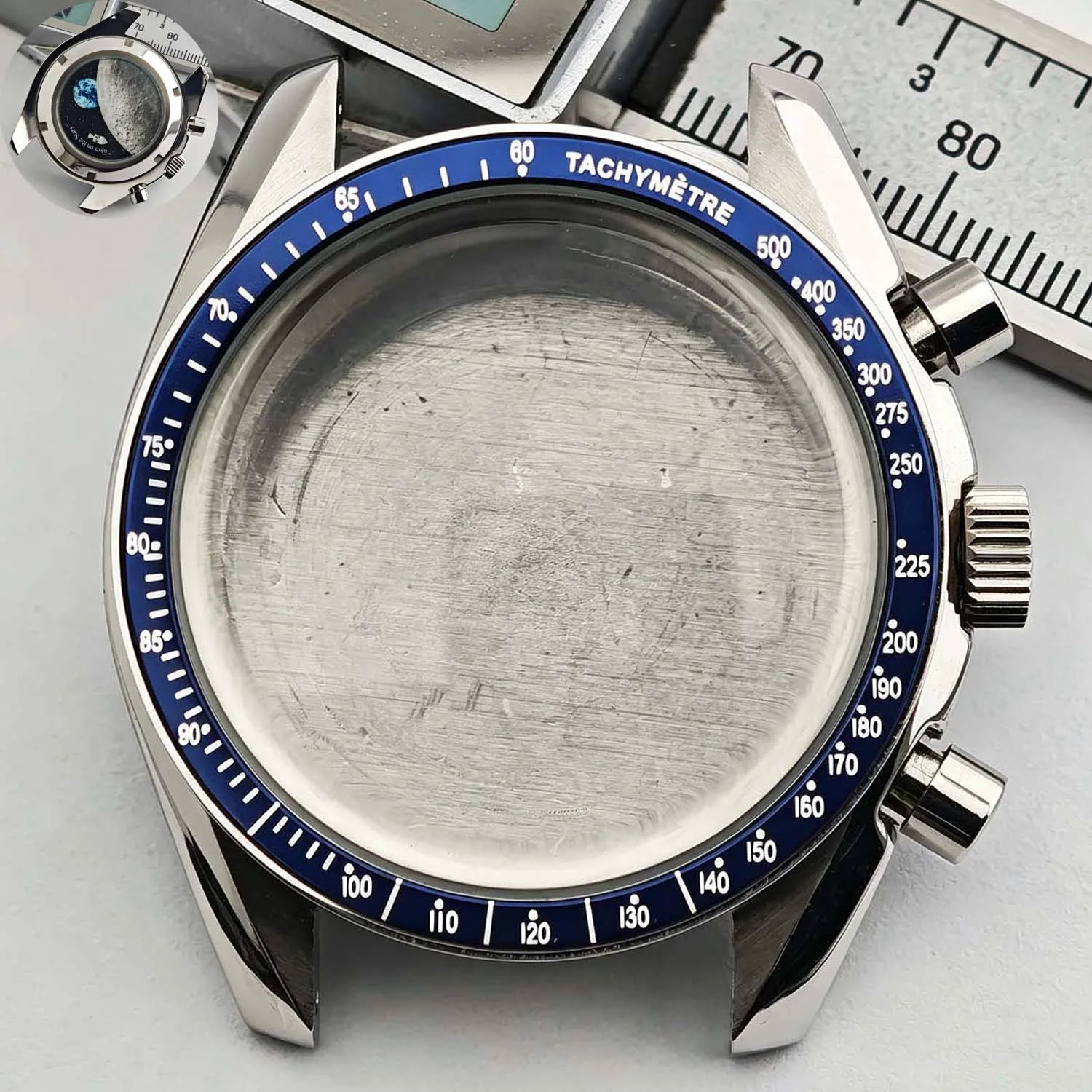 Men's 39.7mm Stainless Steel Watch Case with Moon Back Cover