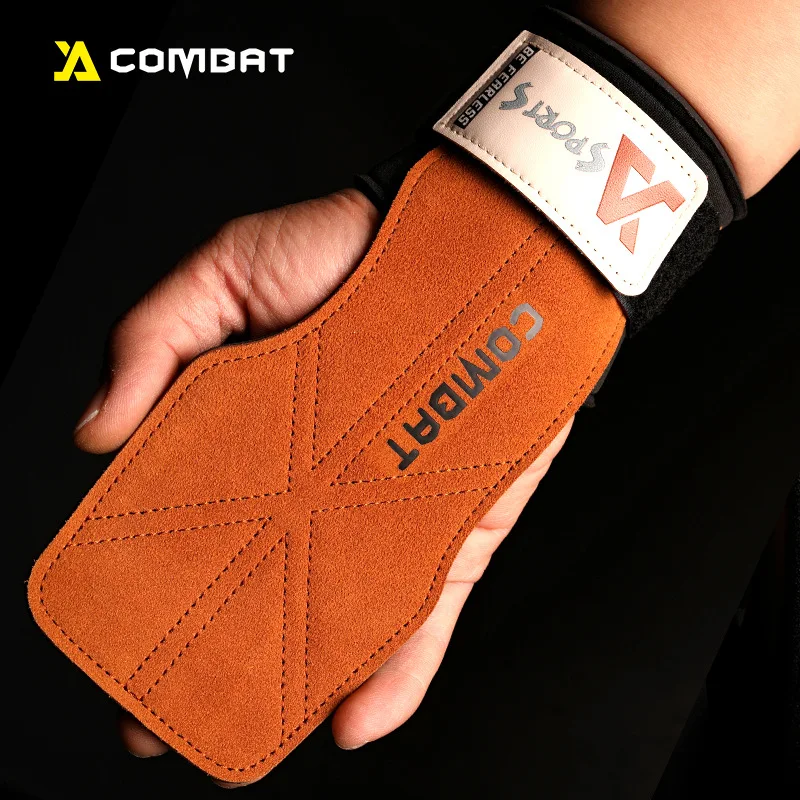 1 Pair Cowhide Gym Gloves Grips Anti-Skid Weight Lifting Grip Pads Deadlifts Workout Fitness Gloves Pull ups Bracer Protection