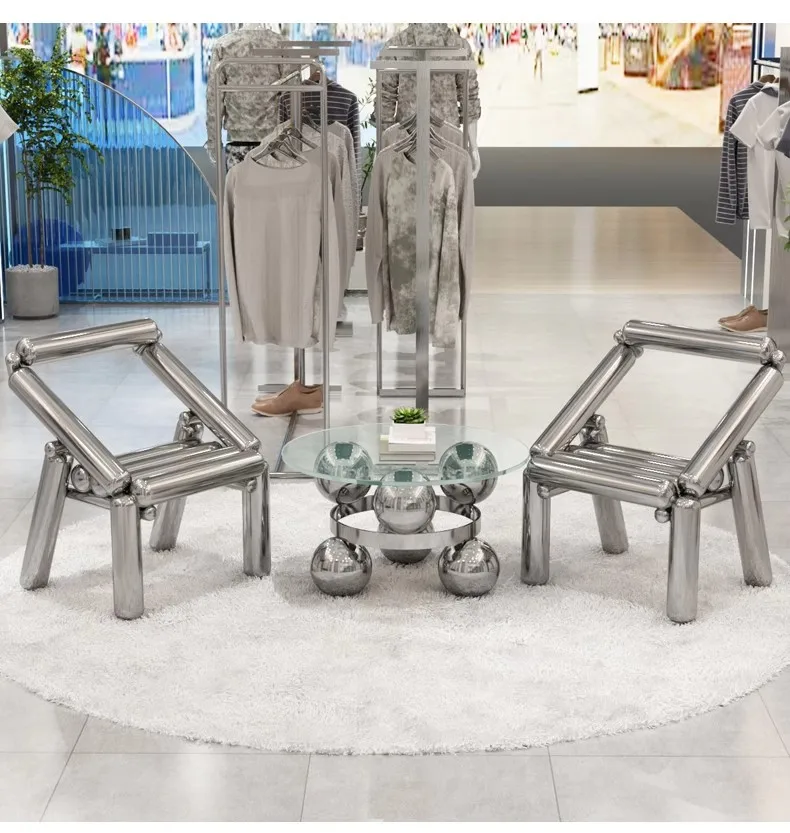Description Picture 5 of itemModern Simplicity Stainless Steel Chair Creative Design Minimalism Style ART Home Living Room Chair Stainless Glass Tea Table