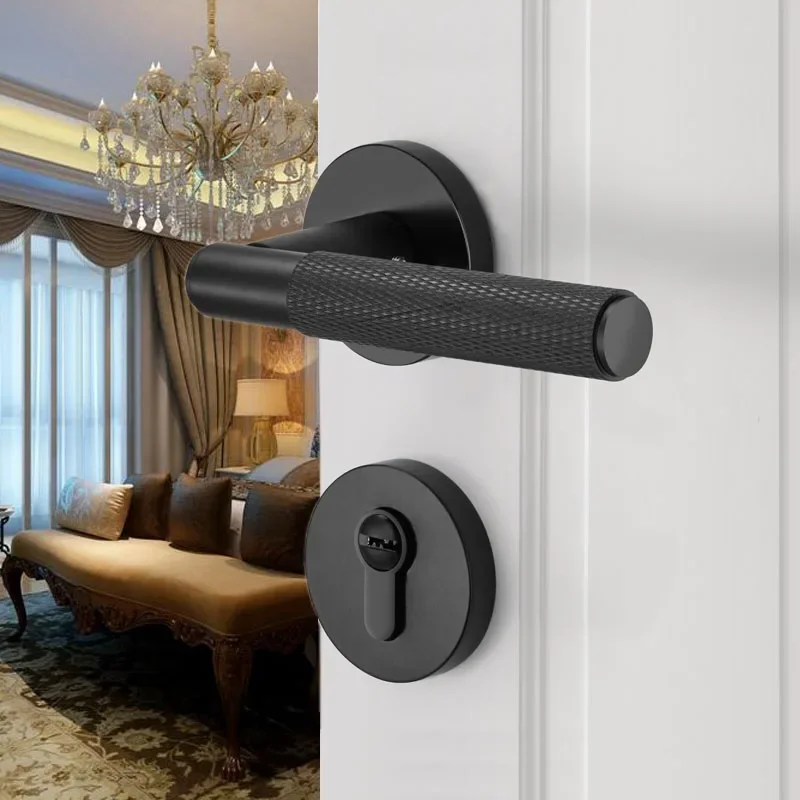 

Solid Brass Indoor Lock Golden Europen Room Locks Modern Luxury Wood Door Handle Lockset Bedroom Bookroom Round Rod Locksets