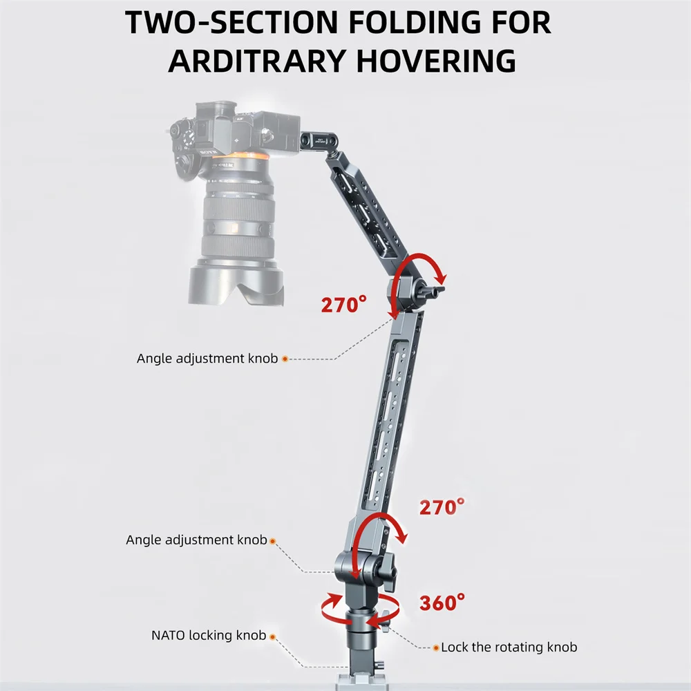 LEAPLIGHT NATO 매직 암 오버헤드 캔틸레버 스탠드(1/4인치 아카 C-클램프 포함) 카메라 폰/아이패드 태블릿 삼각대용 데스크탑 카메라 마운트