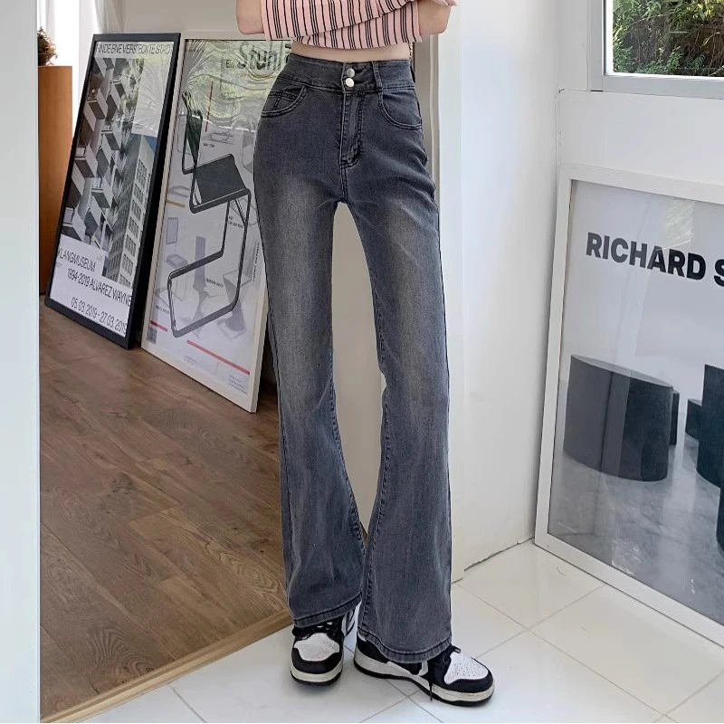 Micro denim jeans women spring women 2024 new small American retro high-waisted flared pants spring and fall models