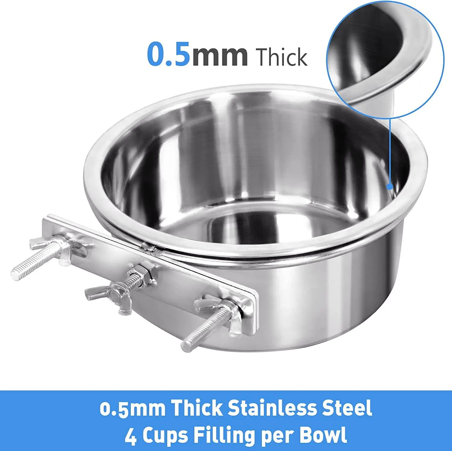 

Stainless Steel Pet Food Bowl Ordinary Cage Hanging Dog Basin Feeder Large Capacity Fixed Metal Feeding Bowl