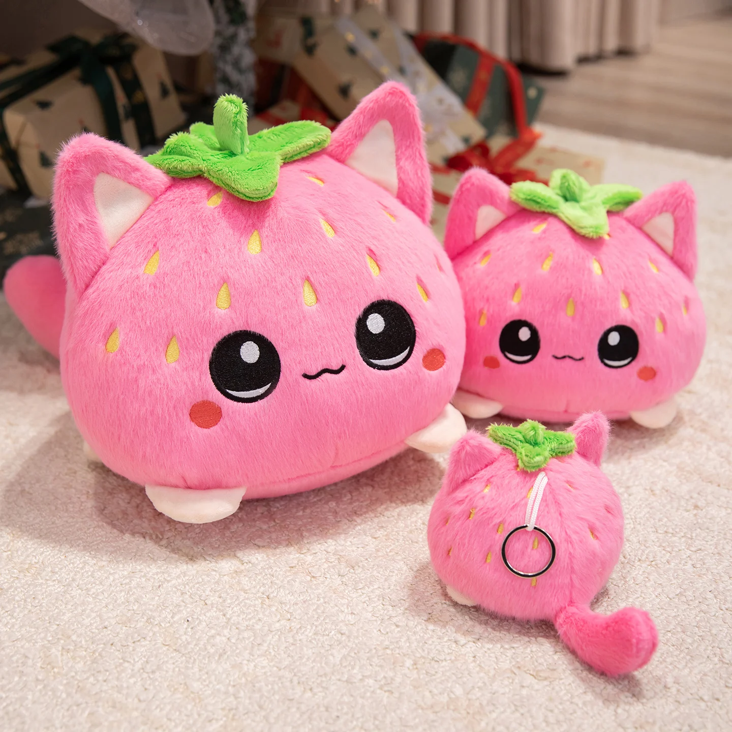 Plush Toy Soft Hug Strawberry Cat Doll Children's Doll Creative Filling Animal Birthday Gift Christmas Decoration