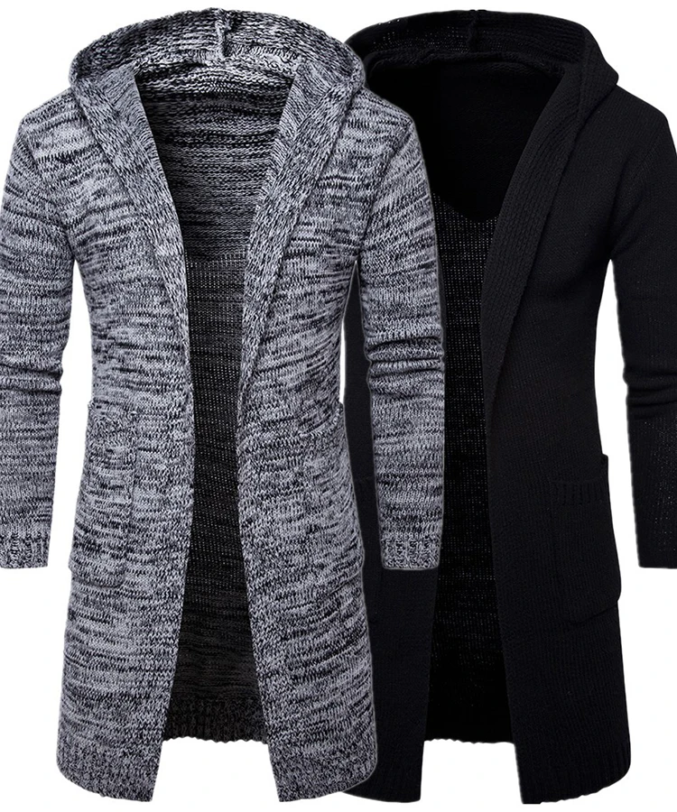 Description Picture 2 of itemMen Long Style Cardigan Sweatercoat Long sleeve Hooded sweater Cardigan Coat Male Winter Sweater Knitted Sweaters Homme Tops