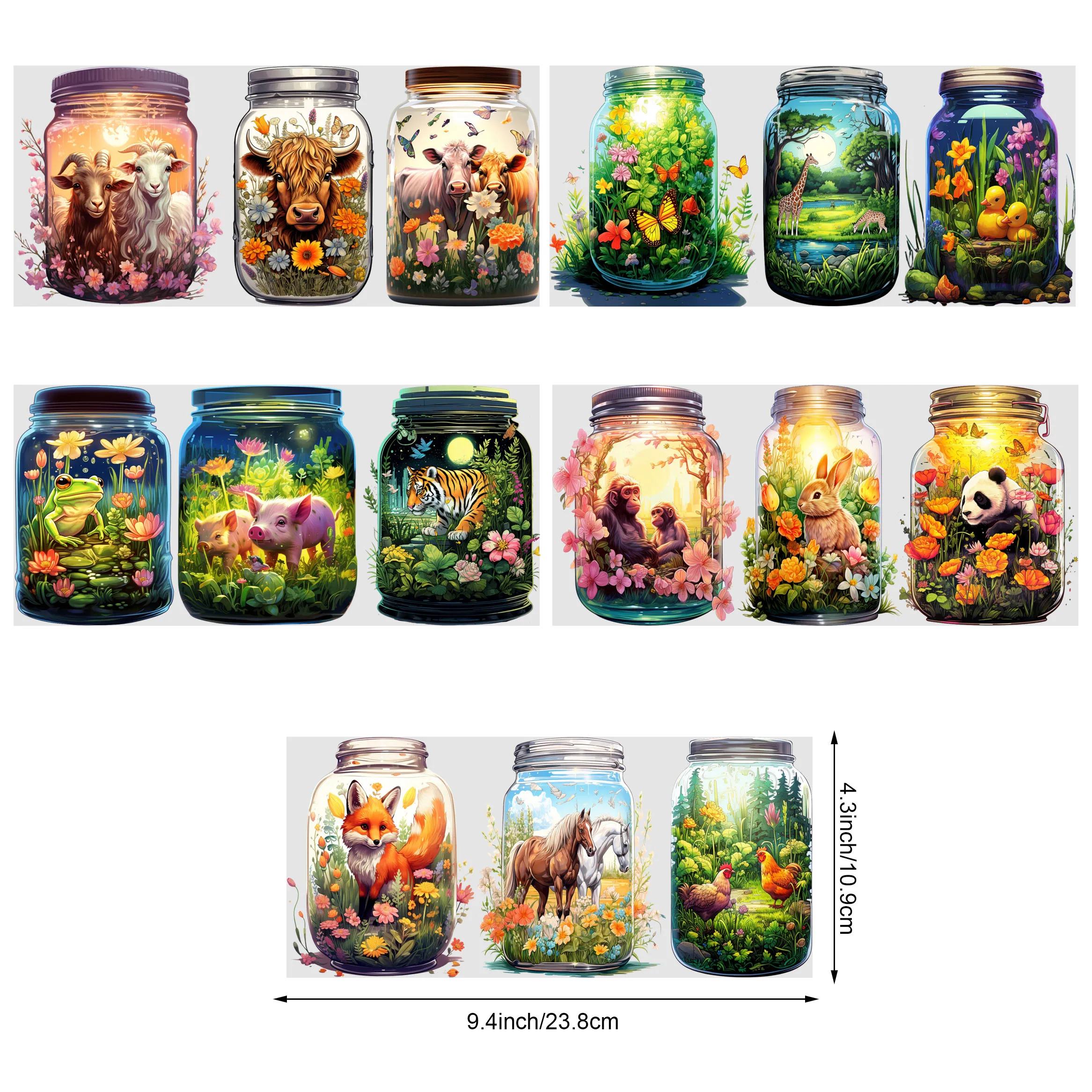 5 Sheets Animals in Bottle UV DTF Cup Stickers 16 oz, DTF Friction Transfer Stickers, Waterproof Funny Animal Stickers for DIY,