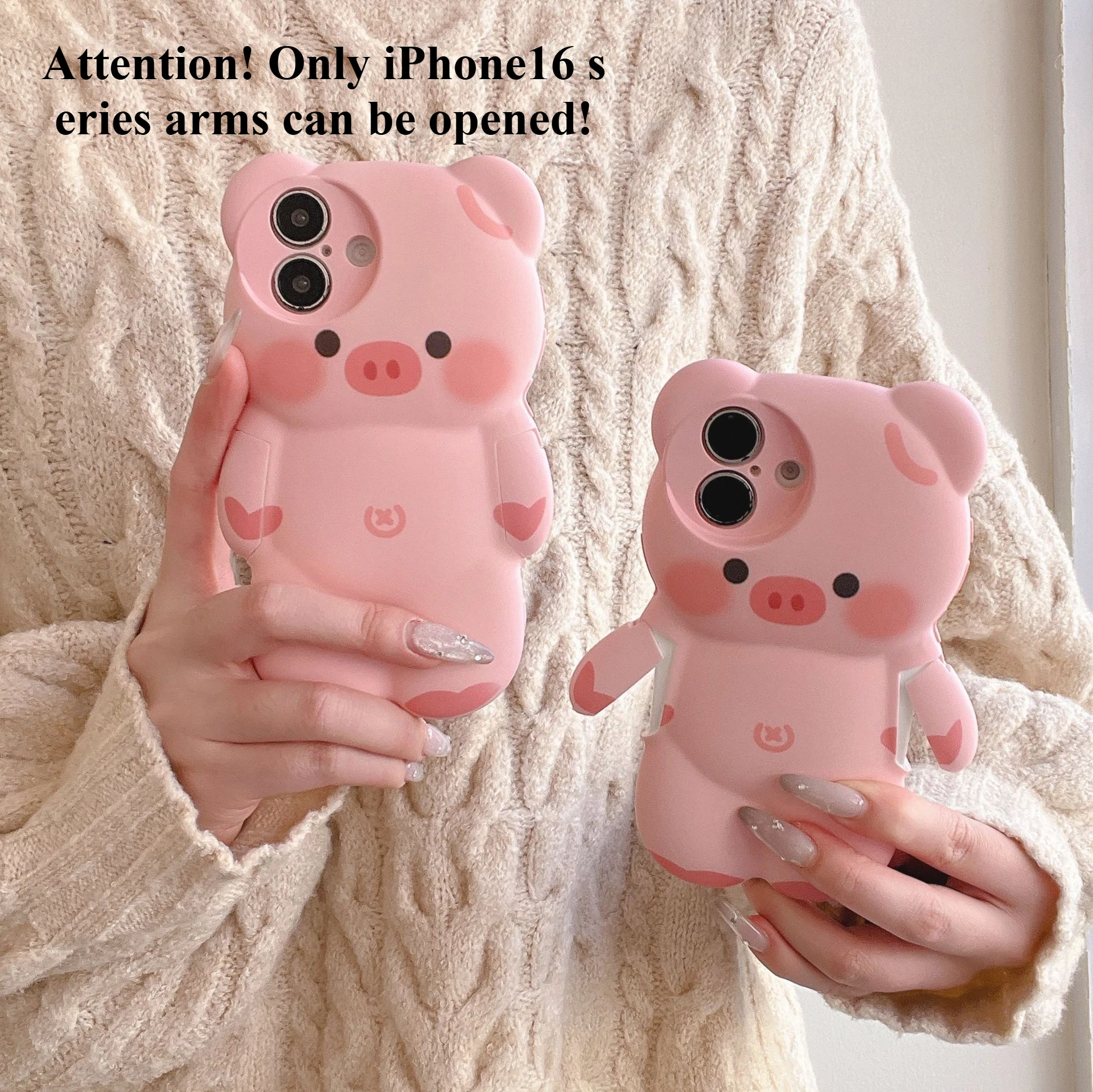 Pink cute three-dimensional bear mobile phone case for iPhone16 14 13pro Soft thumbnail 2