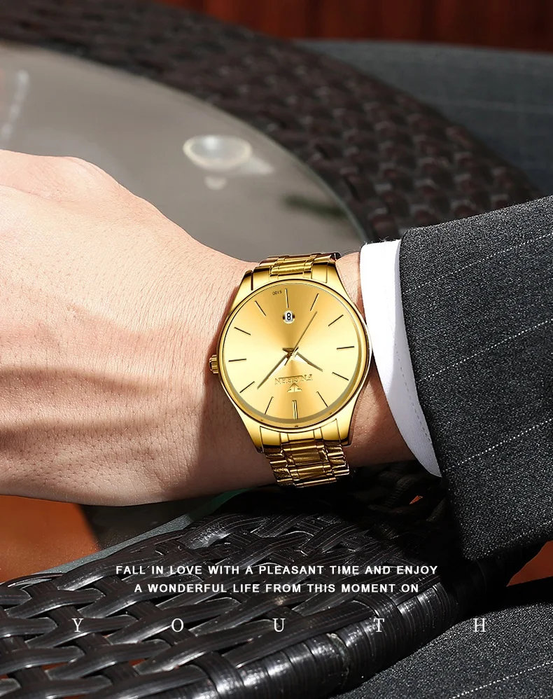 BINBOND stainless steel durable quartz watches for men luxury luminous waterproof precise auto date men's watch casual reloj