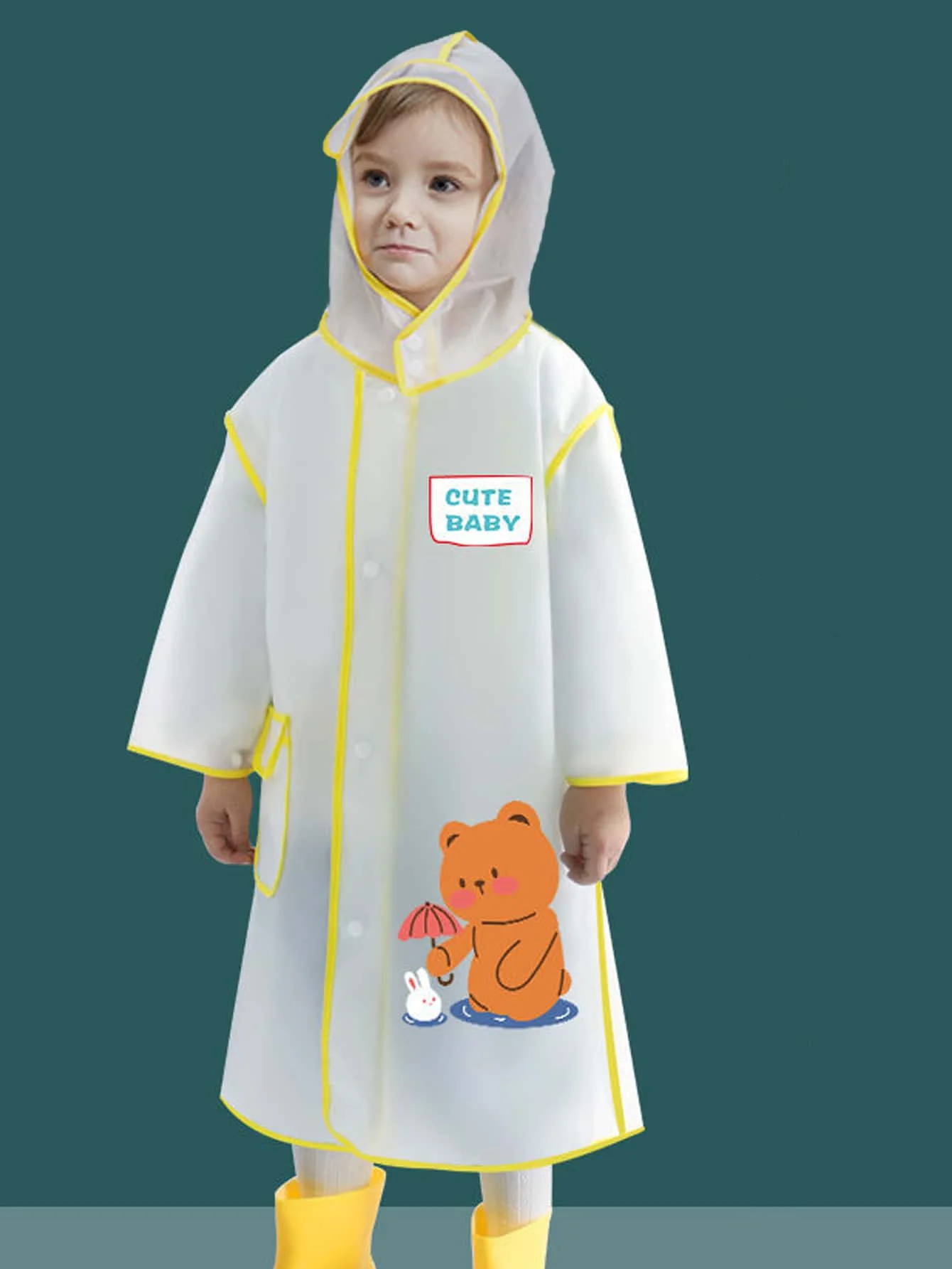 Raincoat Poncho Children's raincoat Boys and girls kindergarten primary school backpack cartoon cape waterproof poncho cartoon bear style