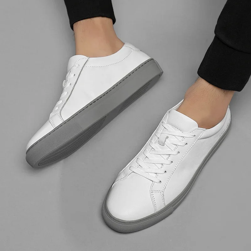 Italian Genuine Leather Men's Shoes 2024 Designer White Shoes Comfy Walking Shoes Lace-up Business Outdoor Zapatos Para Hombre 4