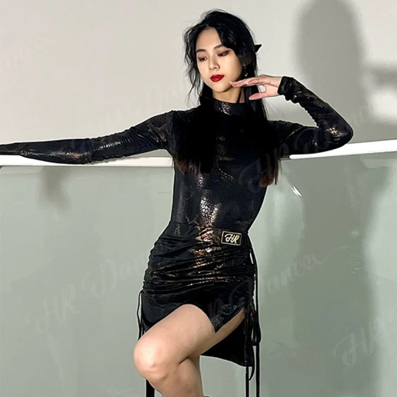 

Sexy Backless Latin Dance Dresses Adult Women ChaCha Samba Dancing Clothes Rumba Performance Wear Leather Bodysuit Skirt DL11587