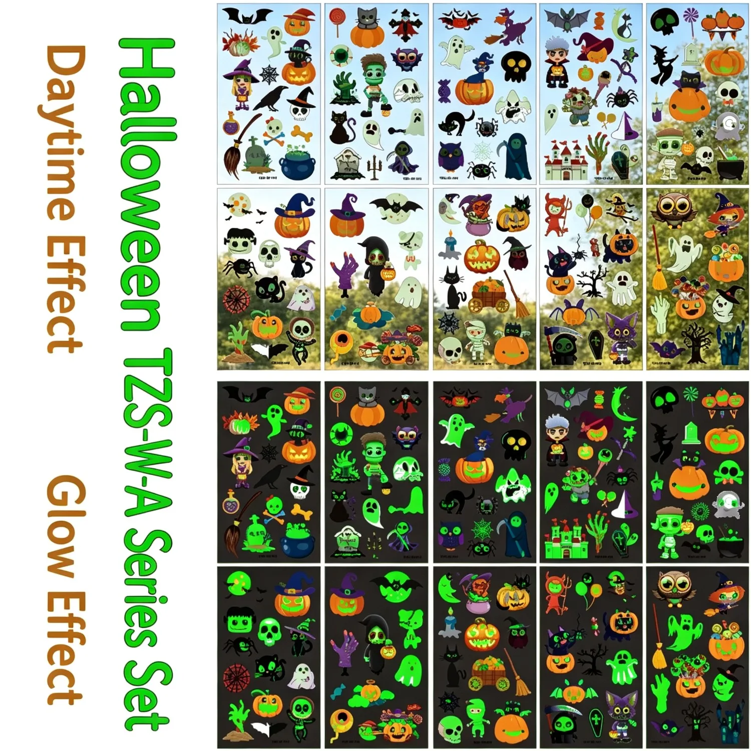 Luminous Halloween Temporary Tattoos - Variety Pack, Perfect for Party Decor & Gifts, 10 Sheets