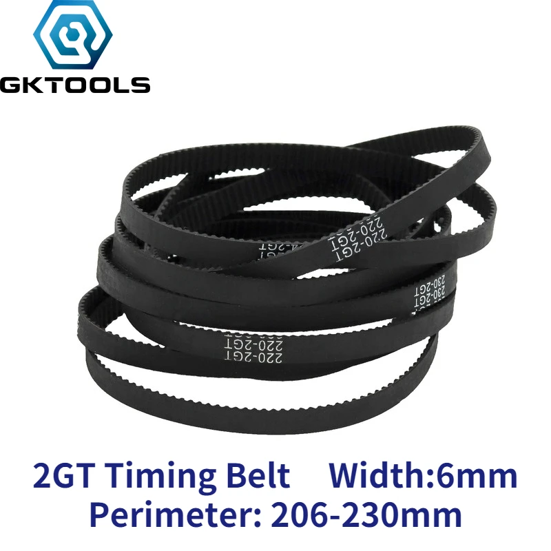 3D Printer Belt GT2 6mm Closed Loop Rubber 2GT Timing Belt Length 206 208 210 212 214 216 218 220 222 224 226mm