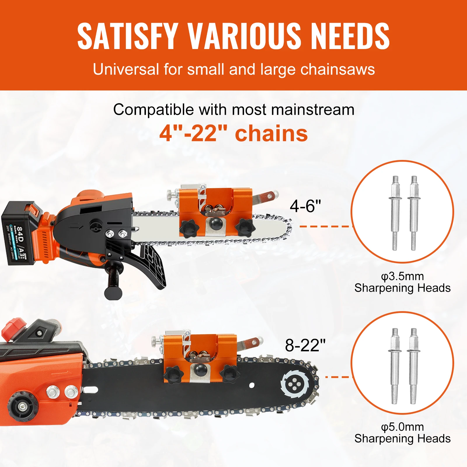 VEVOR Chainsaw Sharpener Hand-Cranked Sharpening Jig for Chain Saws Tool Set with 4 Grinding Heads for Landscaper Lumberjack